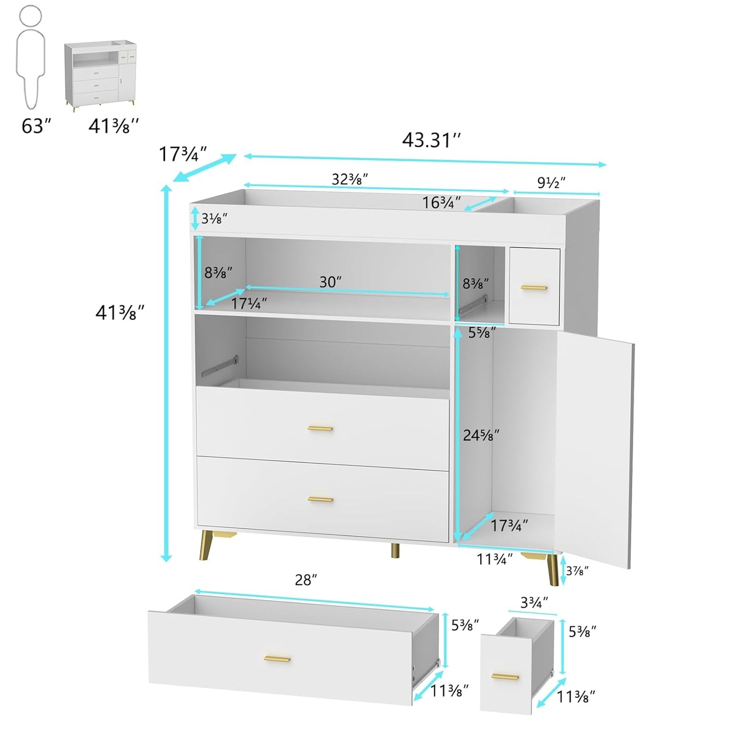 PakaLife Changing Table with Drawers, White Drawer Dresser,Changing Table Dresser with 5 Drawer & Cabinet…