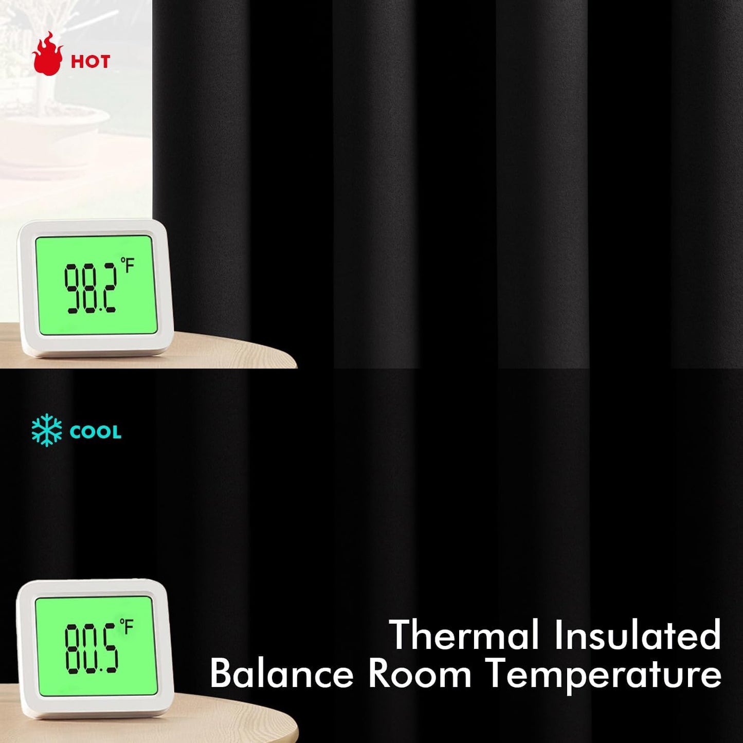 MIULEE Black Blackout Curtains for Bedroom Living Room 63 Inches Long 2 Panels, Thermal Insulated Room Darkening Drapes Solid Grommet Top Noise Reduction Light Blocking Halloween Window Treatments