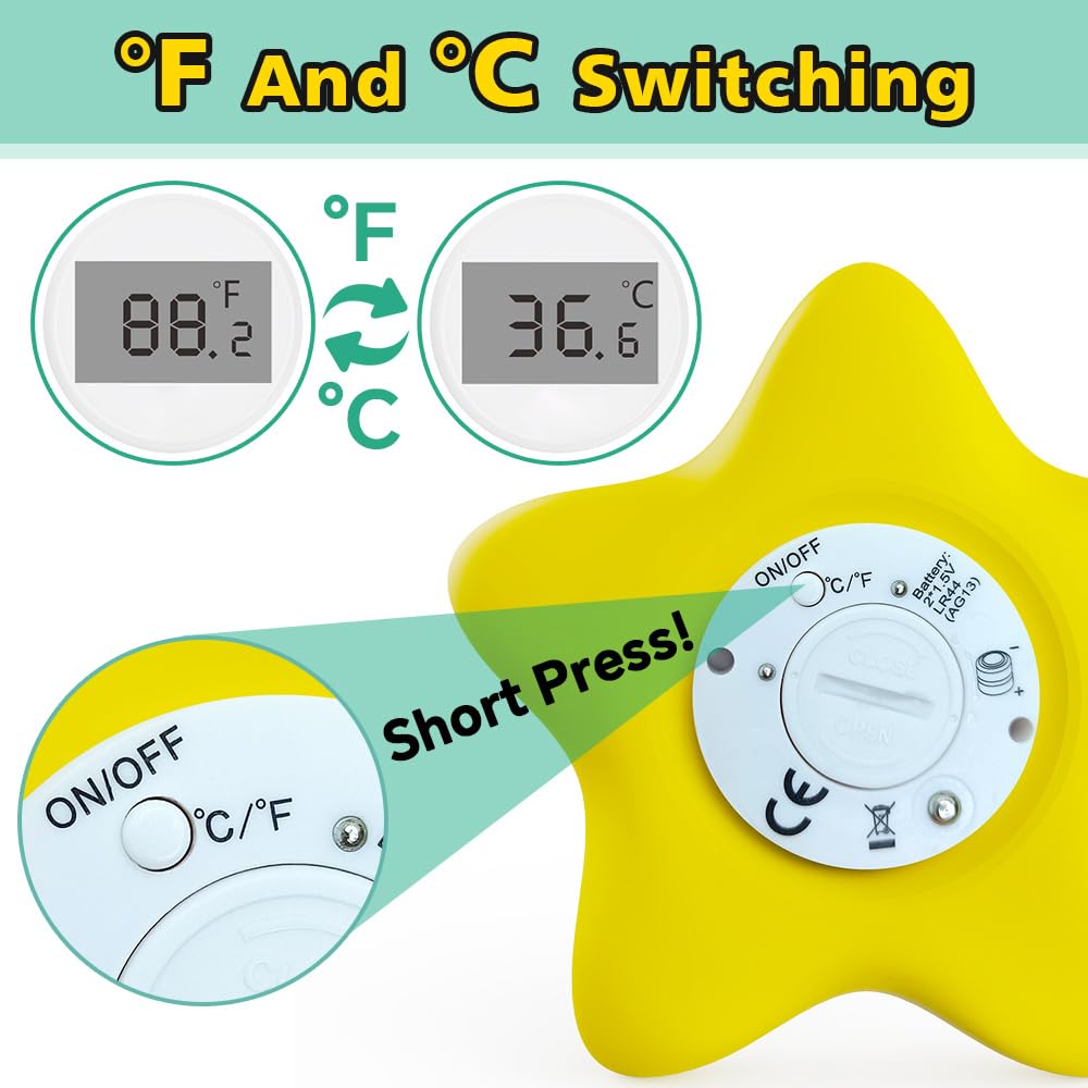 Baby Bath Thermometer, Infant Digital Water Thermometer Safety with 3 Color Backlit and Temperature Warning, Room Thermometers Floating Toy for Infant, Toddler, Bathtub, Swimming Pool (Yellow)