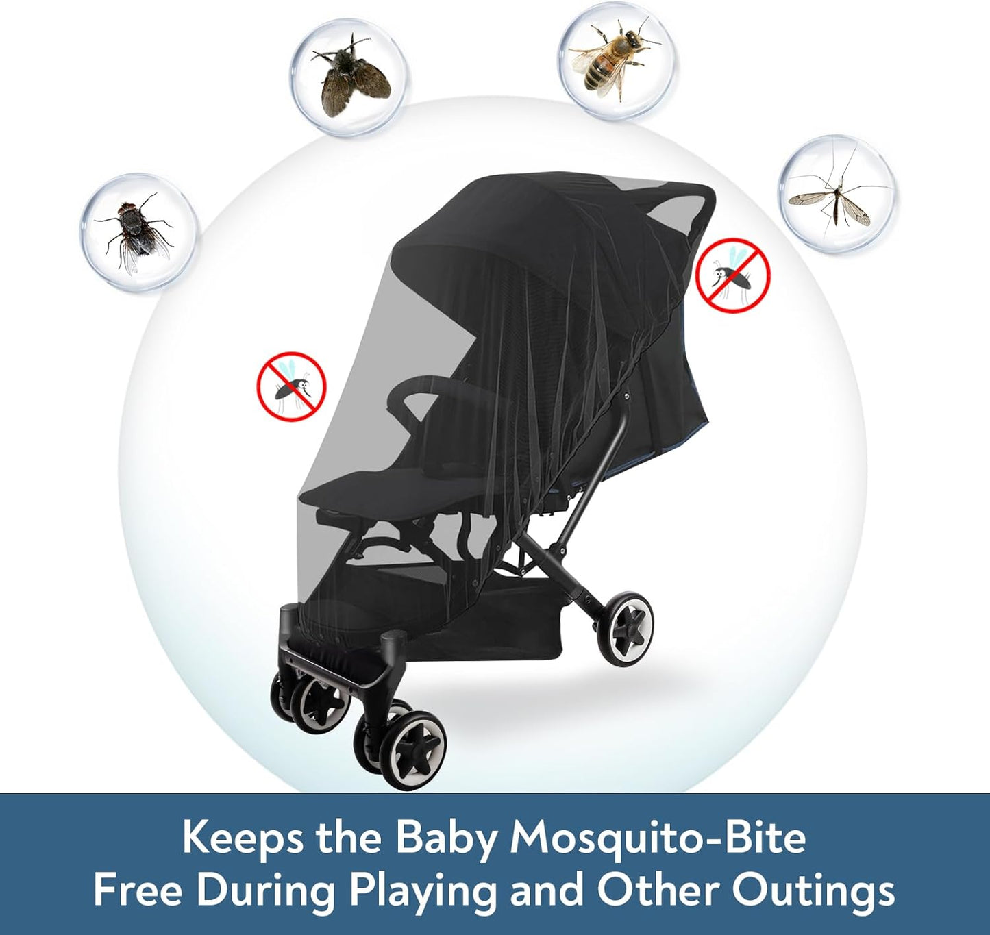 2 Pack Baby Mosquito Net for Stroller, Playard & Bassinet, Reusable Bug Net for Cradles, Carrier, Pack and Plays and Portable Mini Crib, Baby Playpen Mosquito, Black