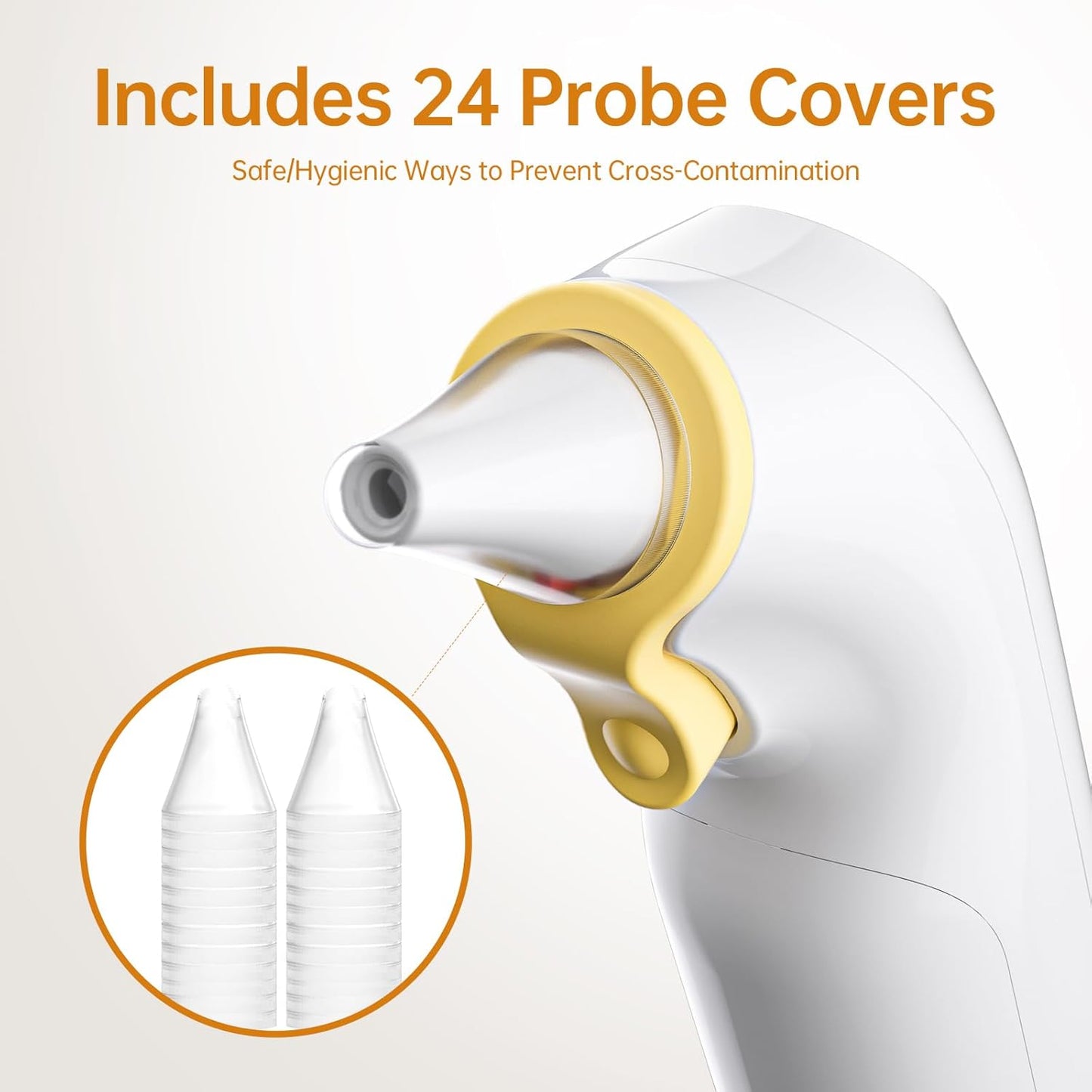 Ear Thermometer, Highly Accurate Ear Thermometer for Kids, Adults and Babies, 30 Memory Recall, 1s Result and 3-Color Fever Alert, with 24 Disposable Probe Covers, Yellow