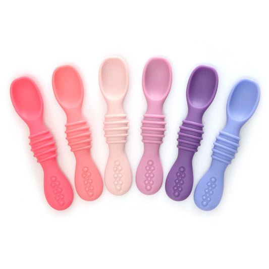 PrimaStella Silicone Chew Spoon Set for Babies and Toddlers - Safety Tested - BPA Free - Microwave, Dishwasher and Freezer Safe - Rosy Shades