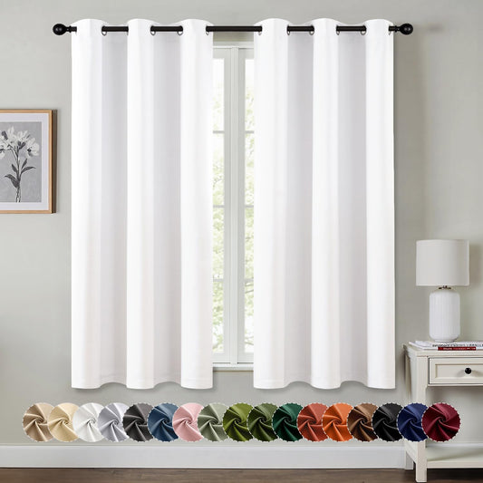 MIULEE Pure White Room Darkening Curtains for Bedroom Living Room 63 Inches Long 2 Panels, Thermal Insulated Energy Saving Drapes Solid Grommet Top Noise Reducing Window Treatments 40x63 Inch