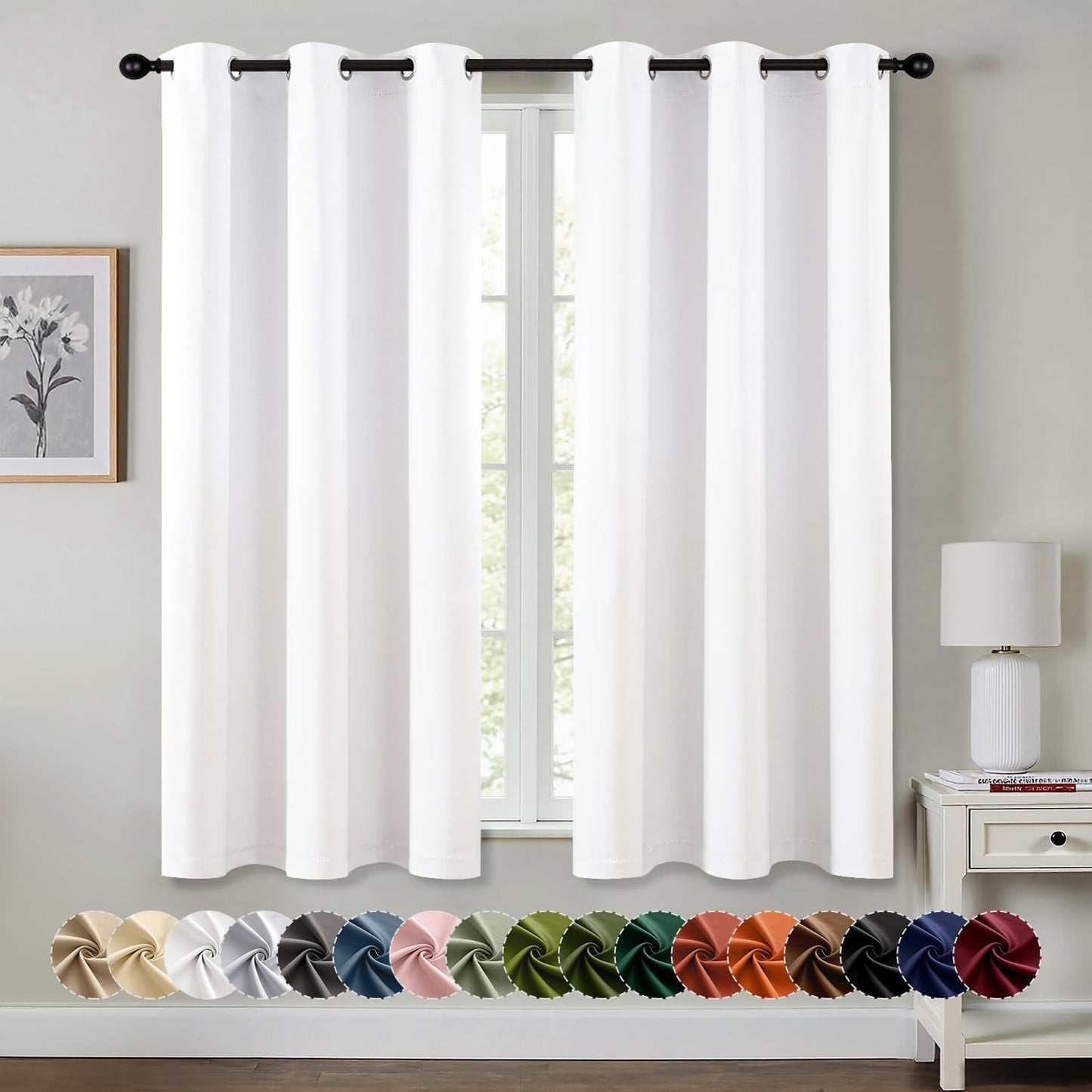 MIULEE Pure White Room Darkening Curtains - Grommet Top Bedroom Window Treatment Curtains Thermal Insulated Drapes for Living Room Kitchen Light Blocking Drapery, 40 x 45 Inches Long, 2 Panels