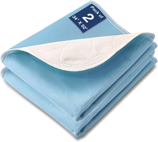 Bed Pads Washable Waterproof, 34" x 52" (2 Pack) Incontinence Bed Pads, Waterproof Bed Pad & Pee Pad, Perfect for Kids, Adults, The Elderly and Pets