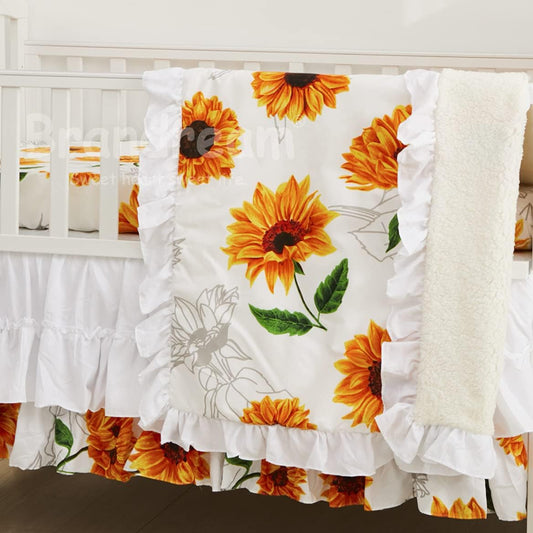 Brandream Nursery Bedding Farmhouse Floral Baby Bedding Yellow White Crib Blanket Set Sunflower Girls Boho Fitted Sheet,6 Piece