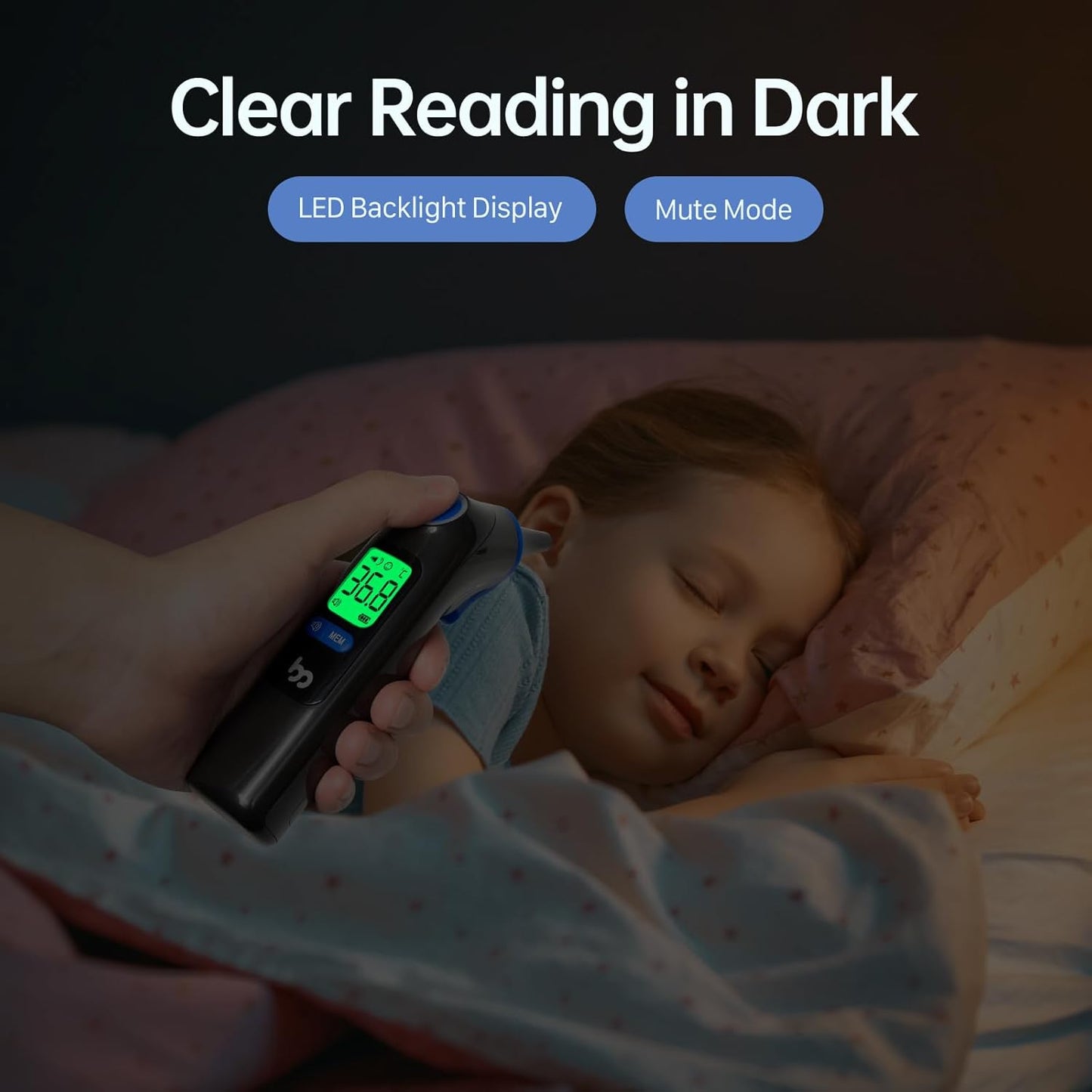 Ear Thermometer, Highly Accurate Ear Thermometer for Kids, Adults and Babies, 30 Memory Recall, 1s Result and 3-Color Fever Alert, with 24 Disposable Probe Covers, Blue