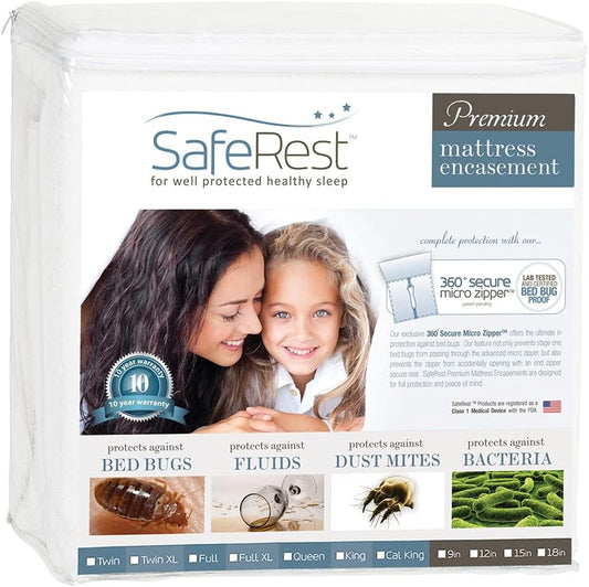 SafeRest Zippered Mattress Protector - Premium15-18 Inch Waterproof Mattress Cover for Bed - Breathable, Noiseless Washable Mattress Encasement - King
