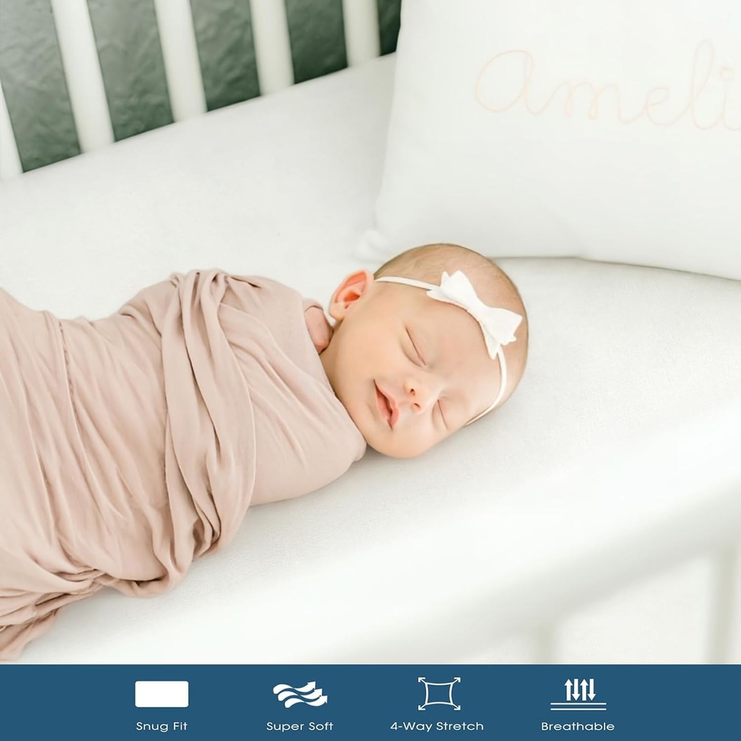 GRSSDER Mini Crib Sheets Fitted, Pack and Play Sheets 2 Pack, Ultra Soft Stretchy Pack N Play Sheets, Universal Fit for Playard Mattress, Jersey Crib Sheets Neutral for Boys and Girls, Gray/White