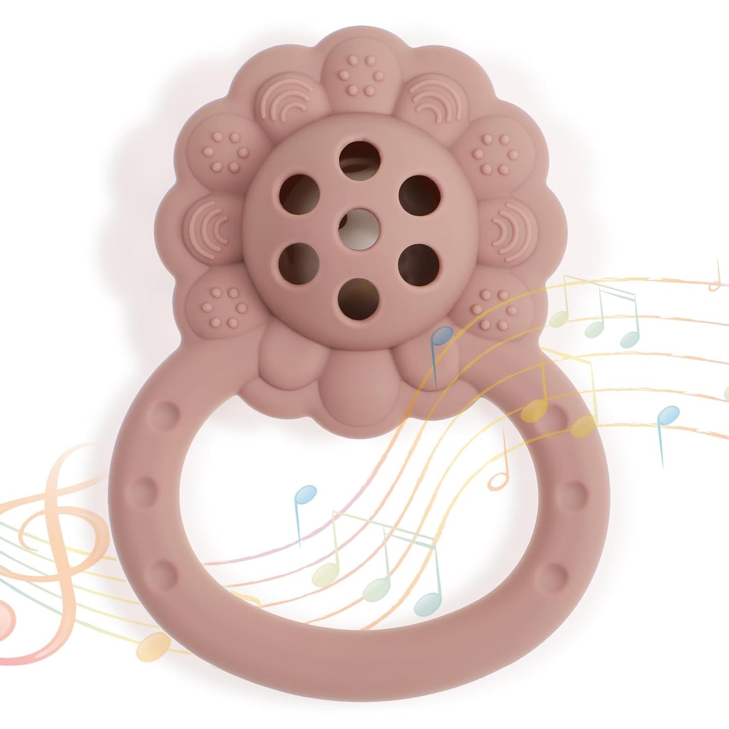 Rattle Teether, Lion Shape Montessori Baby Sensory Teething Toys, Food Grade Silicone BPA Free, Newborn Essentials Must Haves (Shifting Sand Dusty Lilac)