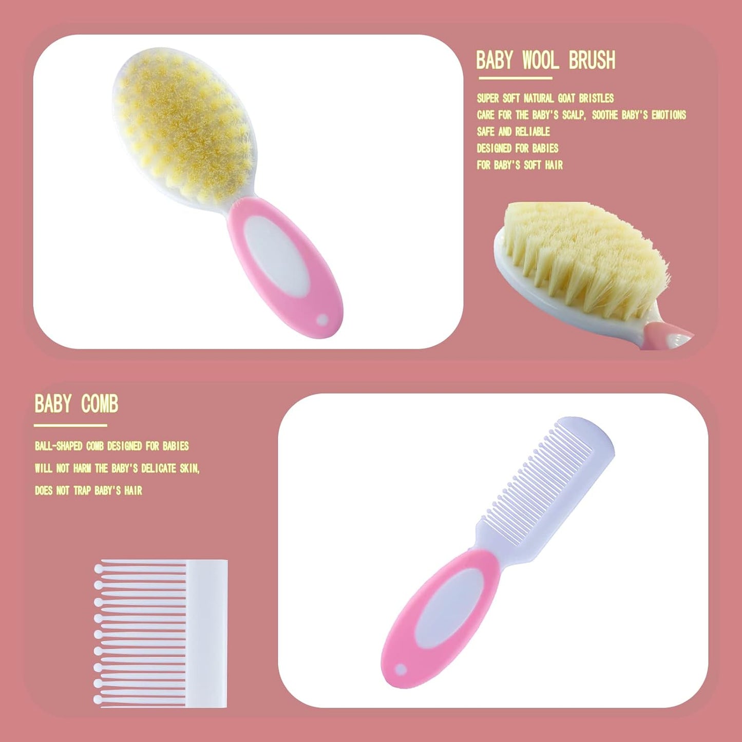 Baby Grooming Kit, Baby Essentials for Newborns, Portable Baby Care Kit, Contains Baby Nail Clippers, Baby Comb, Baby Brush, Baby Ear Wax Removal Tool and More (10 in 1) (Pink)