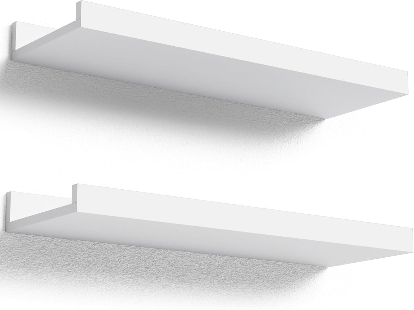 Floating Shelves Wall Mounted Set of 2, Modern White Shelves for Bedroom, Nursery Shelves with Lip, Display Picture Ledge Shelf for Wall Decor Living Room Bathroom Kitchen - White