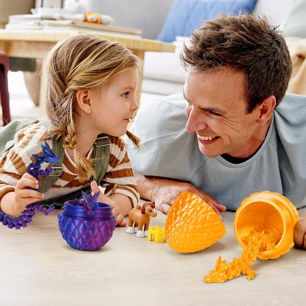 3D Printed Dragon Egg, Mystery Crystal Dragon Egg Fidget Toys Surprise, Easter Eggs Articulated Crystal Dragon Eggs with Dragon Inside (Silk Gold)