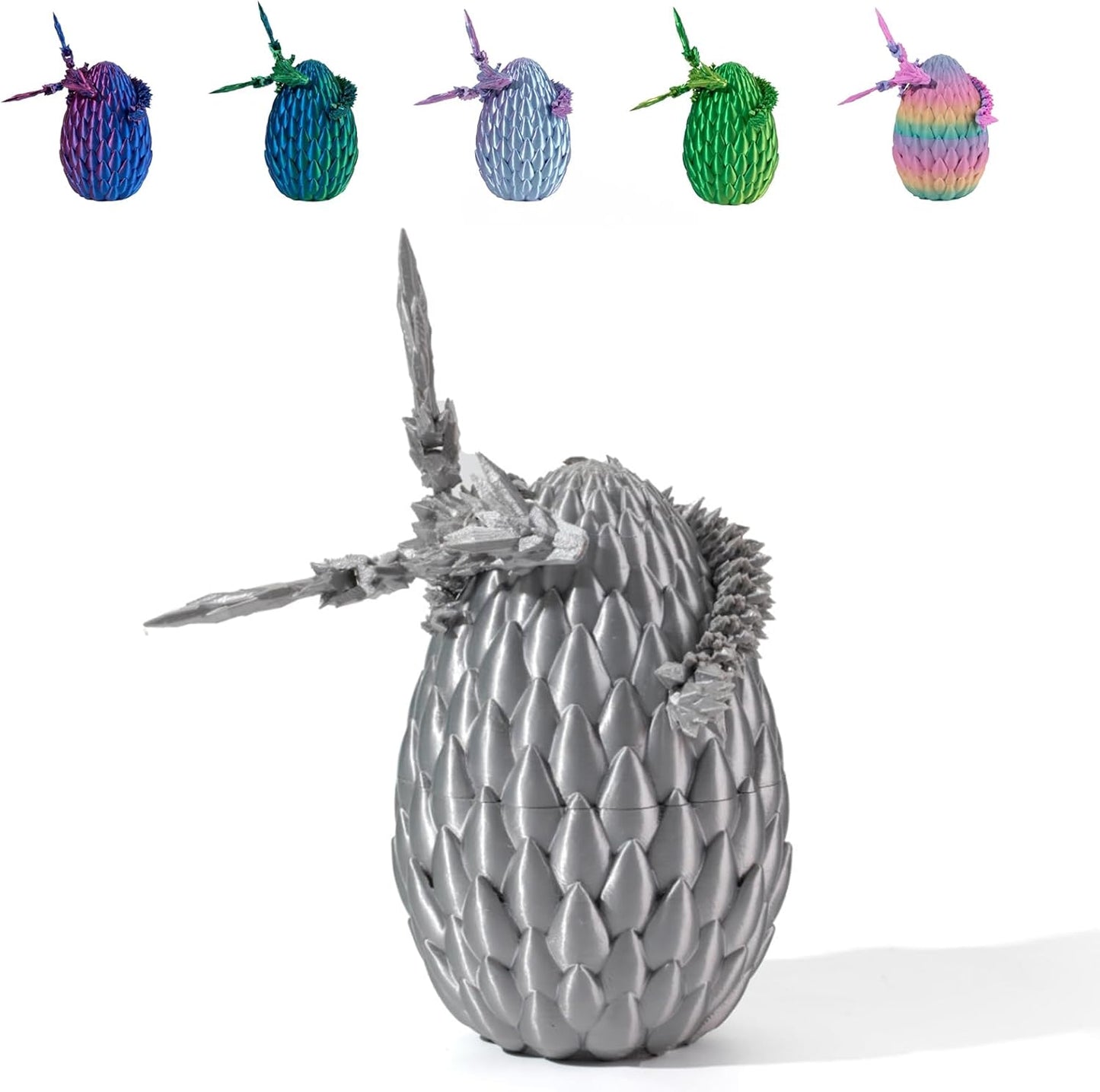 3D Printed Dragon Egg with Dragon Inside, Articulated Flying Dragon with Dragon Egg, Multi Color Winged Dragon, Crystal Dragon Fidget Toy, Home Office Décor, Easter Egg, Gift