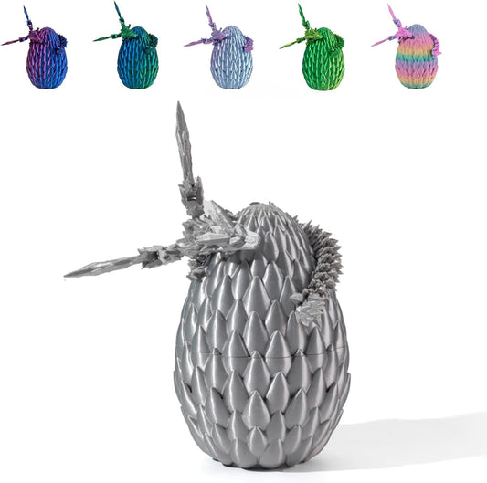 3D Printed Dragon Egg with Dragon Inside, Articulated Flying Dragon with Dragon Egg, Multi Color Winged Dragon, Crystal Dragon Fidget Toy, Home Office Décor, Easter Egg, Gift