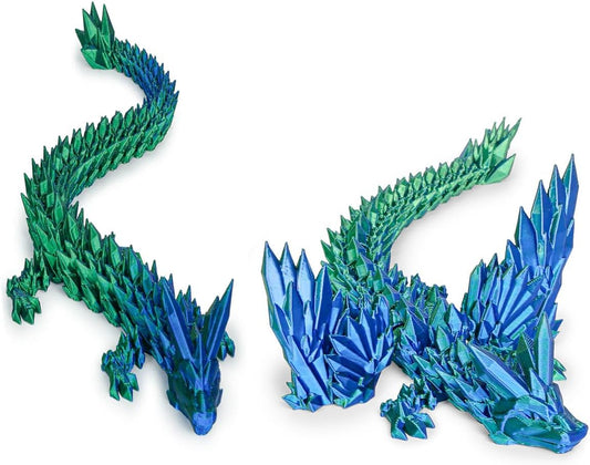 12“Crystal Dragon Without Wings & 9”Winged Articulated Dragon, 3D Printed Bulk Unique Funny Graduation Gifts for Kids, Executive Desk Fidget Toys Adults, Bath Pool Water Toys (Gradient Blue-Green)