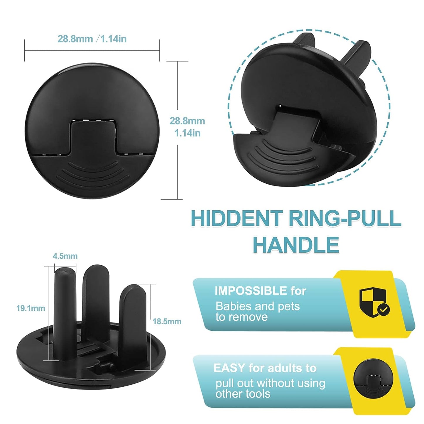 52 Pack Black Safety Outlet Covers Baby Proofing, Electrical Socket Outlet Plugs 3-Prong Child Proof for Kids House