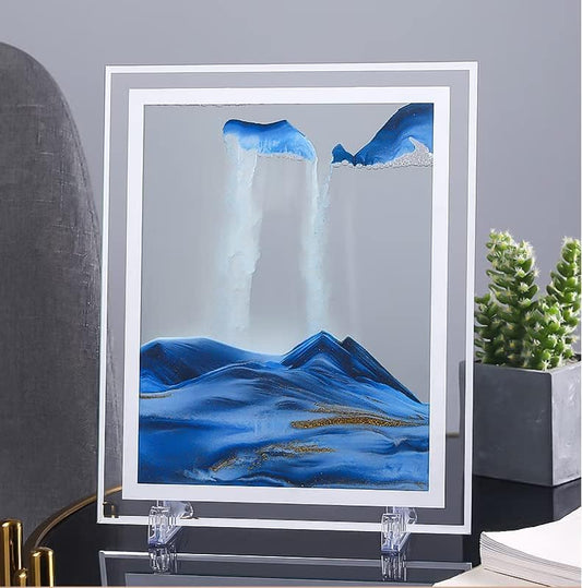 Moving Sand Art Picture 3D Deep Sea Sandscapes Sand Art Liquid Motion Bubbler Timer for Adult Kid Desktop Art Toys for Home Decor and Office(Square+Blue+10In)