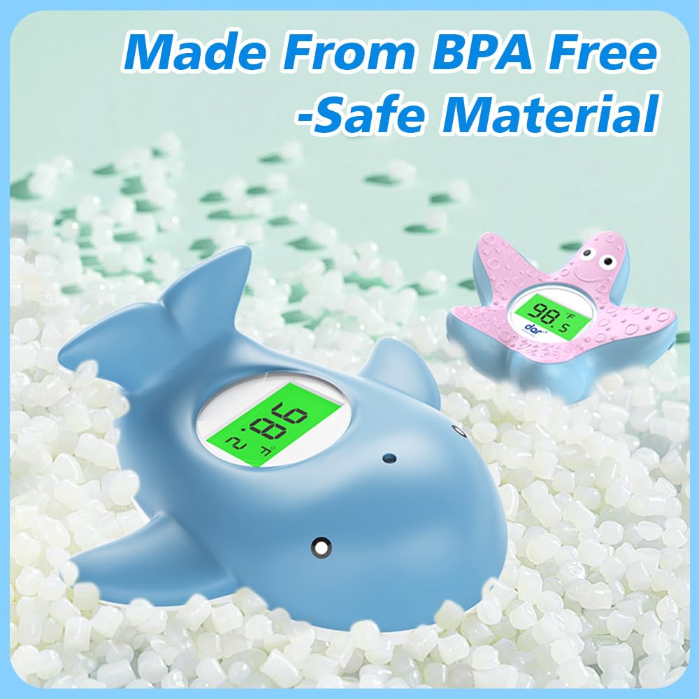 Baby Bath Thermometer, Infant Digital Water Thermometer Safety with 3 Color Backlit and Temperature Warning, Room Thermometers Floating Toy for Infant, Toddler, Bathtub, Swimming Pool (Light Blue)