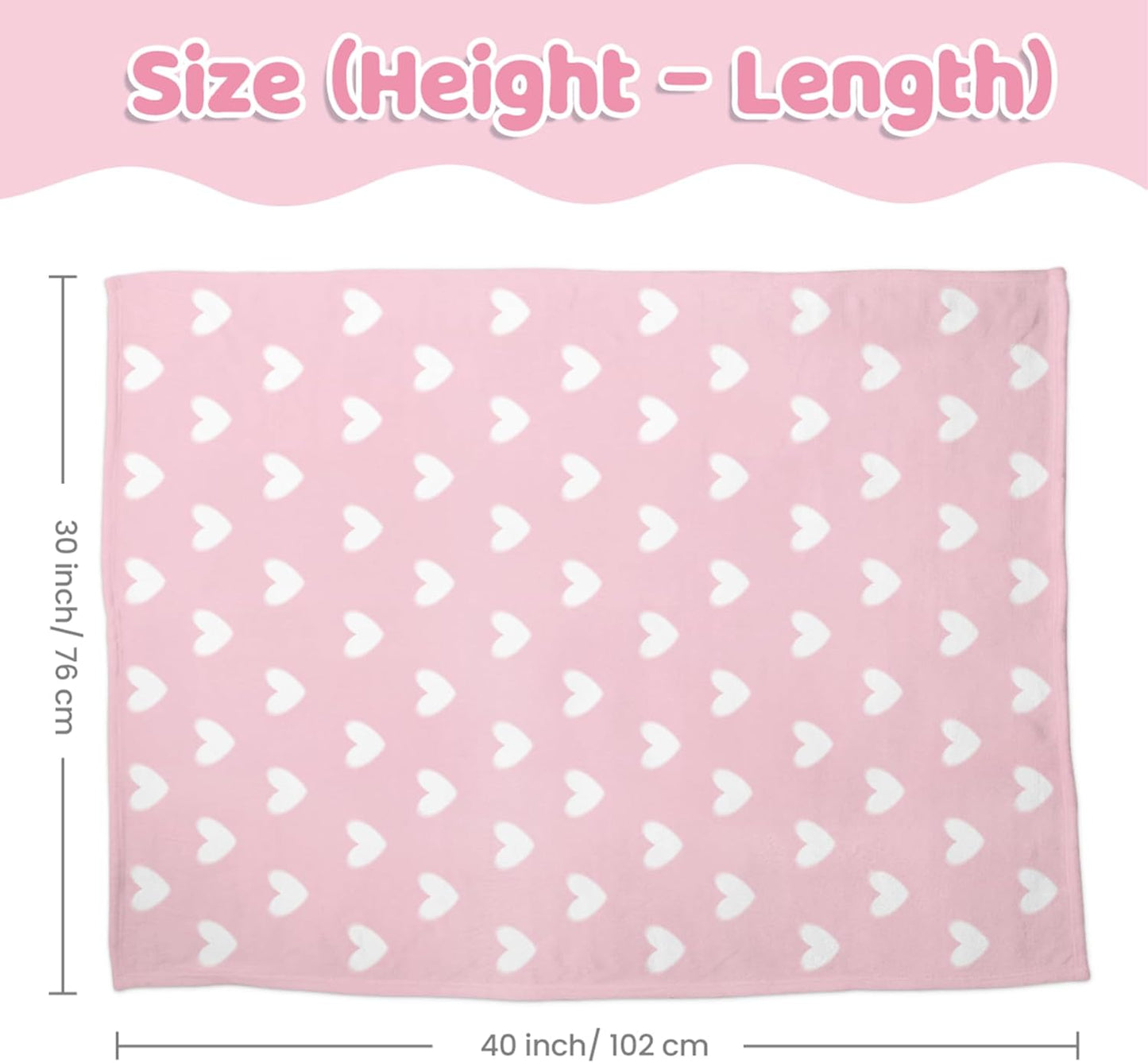 Heart Minky Baby Blanket 30 x 40 Inches for Girls, Soft Plush Receiving Blanket with Dotted Back, Gift for Toddler Newborn Infant Christmas Birthday Baby Shower