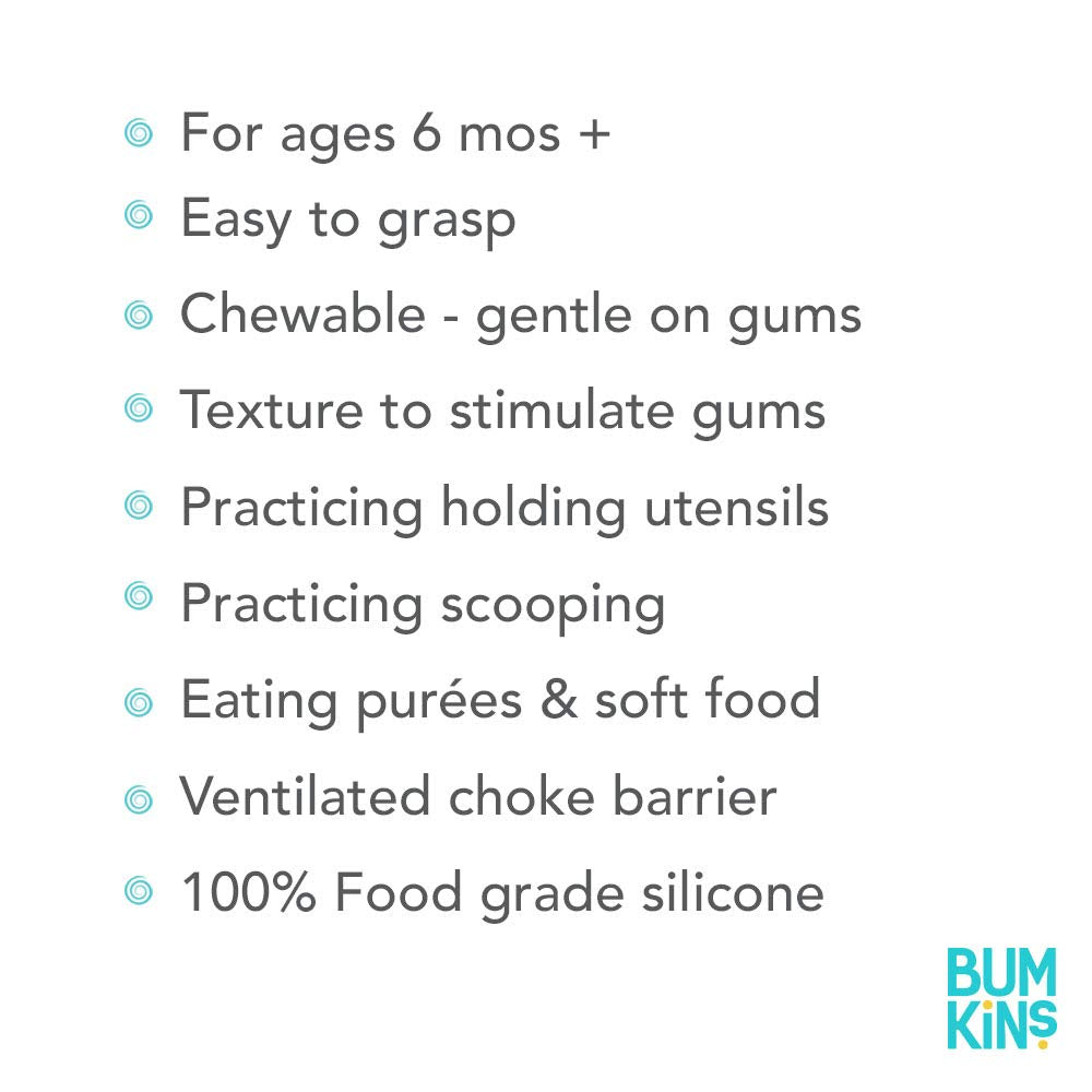 Bumkins Baby Utensils Set, Chewtensils Silicone Spoons for Dipping, Self-Feeding, Baby Led Weaning, Trainer Learning, First Stage Eating, Soft Practice Fork and Spoon, Babies 6 Months, Dark Blue