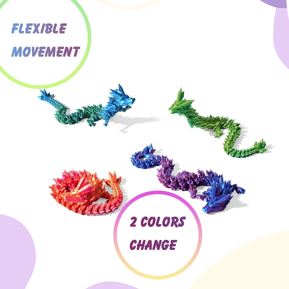 12" 3D Printed Dragon, Articulated Dragon, Crystal Dragon, Dragon Fidget Toy, Home Office Decor Executive Desk Toy (Red)