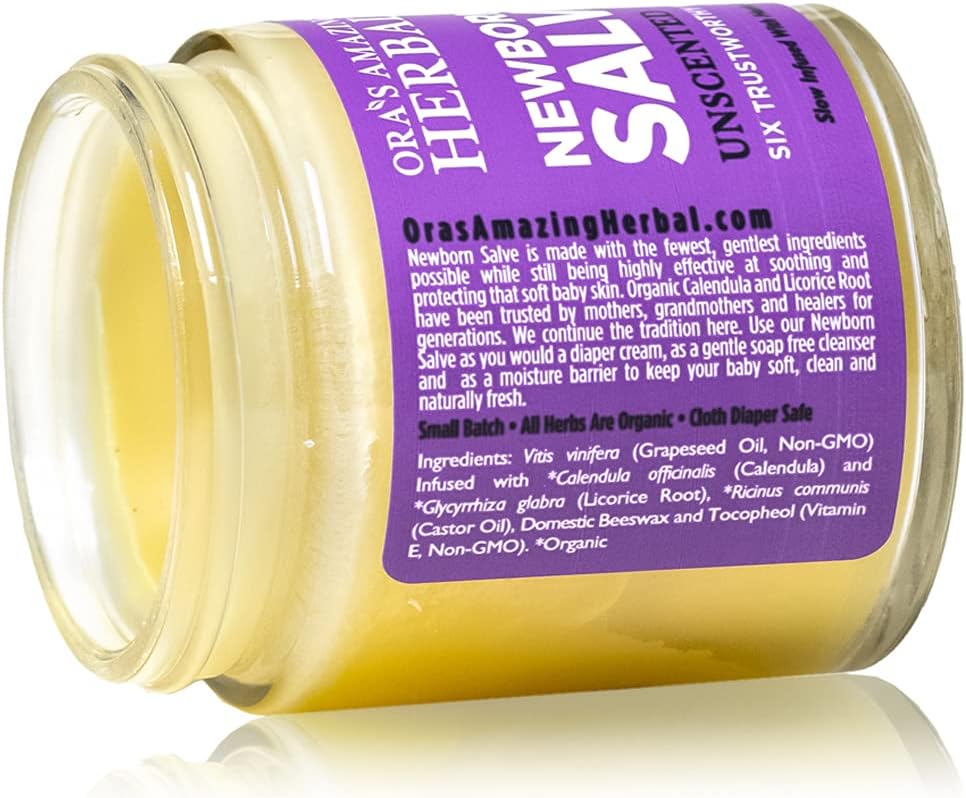 Ora's amazing Herbal, Newborn Salve, Diaper Rash Cream, Calendula Baby Balm, EWG Verified Baby Ointment, Acne Eczema, Butt Cream, Infant Massage, Natural Paraben Free, Good for Sensitive Skin 1 & 4 oz