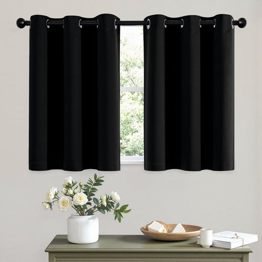 MIULEE Short Curtains for Windows - Black Blackout Half Window Curtains Thermal Insulated Drapes for Kitchen Bedroom Bathroom Grommet Small Basement Tiers Halloween Decor W40 x L36 Inch 2 Panels