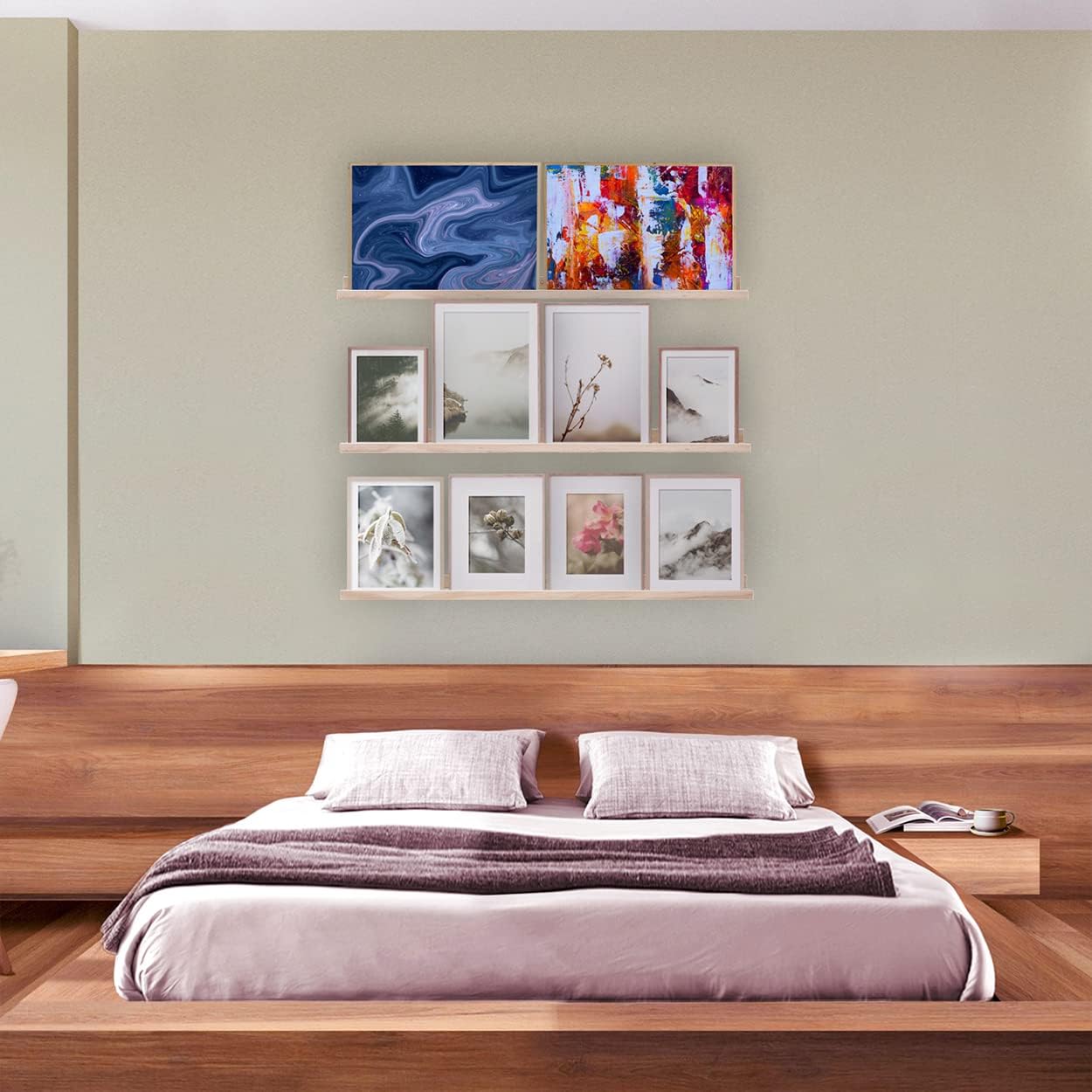 AZSKY 36 Inch Floating Shelves,Wall-Mounted Photo Ledge Shelves Set of 3,Natural Wood Shelves for Display Items What You Want,3 Same Sizes