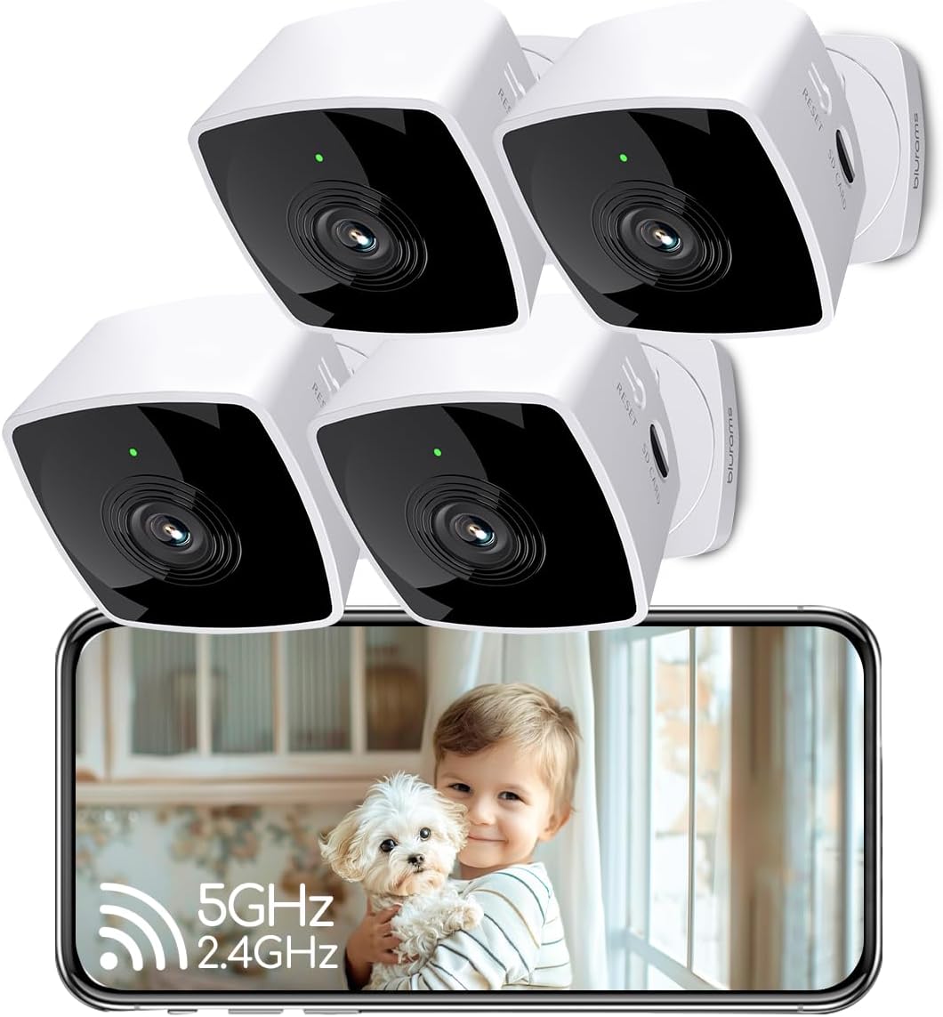 blurams Cameras for Home Security 5GHz, 2K Indoor Camera, Pet Camera with Phone App, AI Motion Detection, 2-Way Audio, Compatible with Alexa&Google Home, 4-Pack