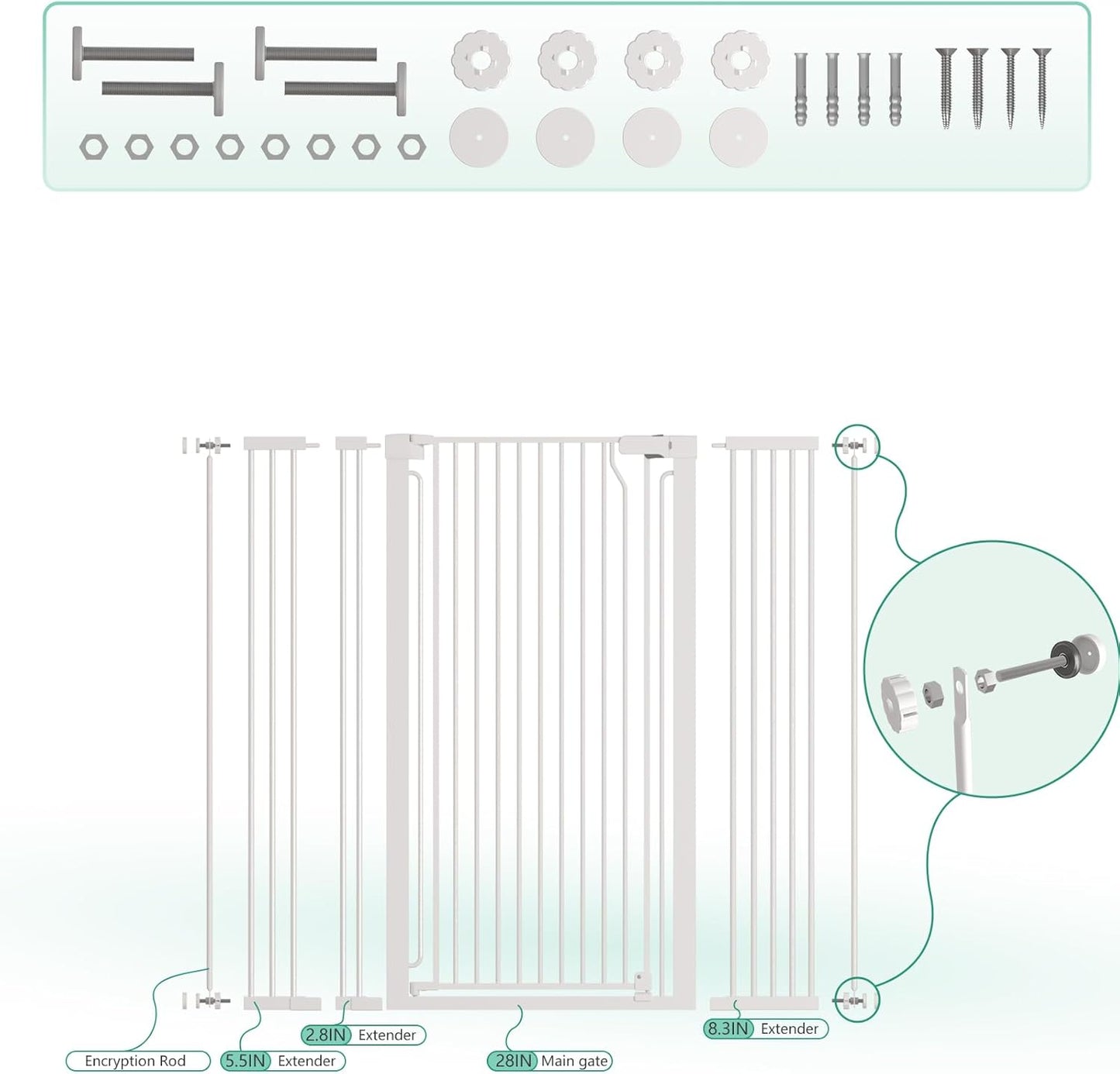 51" Extra Tall Cat Gate 28.5"-48.7" Wide, Auto Close, Pressure Mounted, for Cats & Small Dogs, Hallway, Stairs, Kitchen