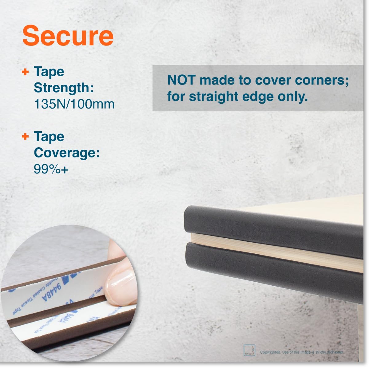 Roving Cove Slim-Fit Edge Protector for Baby Proofing (9ft Small Edge Only), Soft Rubber Foam, Furniture Edge Bumper Guard, Desk Edge Cushion, 3M Adhesive, Onyx Black