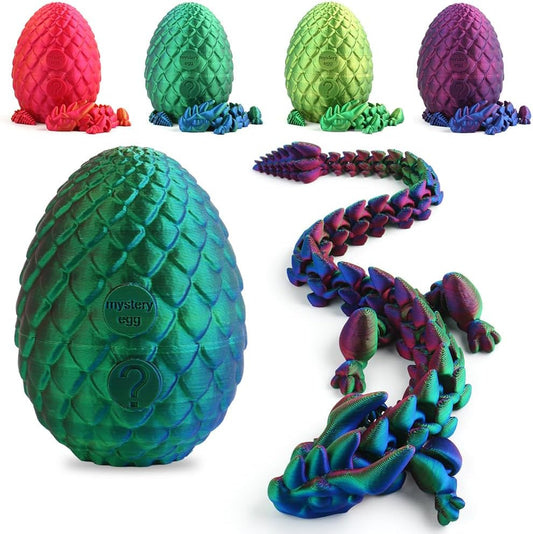 3D Printed Dragon Eggs with Dragon Inside, Mystery Crystal Dragon Egg Fidget Toys for Autism/ADHD, Articulated Dragon Fidget Toy, Executive Desk Toys, Home Office Decor (Green+Purple+Blue)
