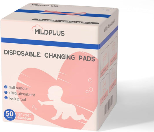 Disposable Changing Pads Liners 18"x26"(50pcs) Baby Pads, Hot Air Cotton Surface Pee Pads, Waterproof & Absorbent Diaper Changing Pads, Disposable Underpads for Baby, Toddler or Pet