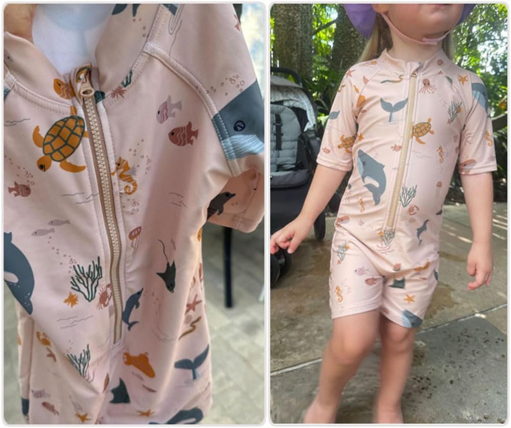 Boys One Piece Swimsuit Whale Dolphin Bathing Suit Zipper Rash Guard Kid Short Sleeve Swimwear Shark Beach Wear UPF50+