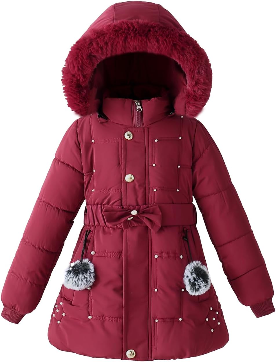 Girls Winter Dress Coats Faux Fur Hooded Fleece Jackets Waterproof Parka Outwear