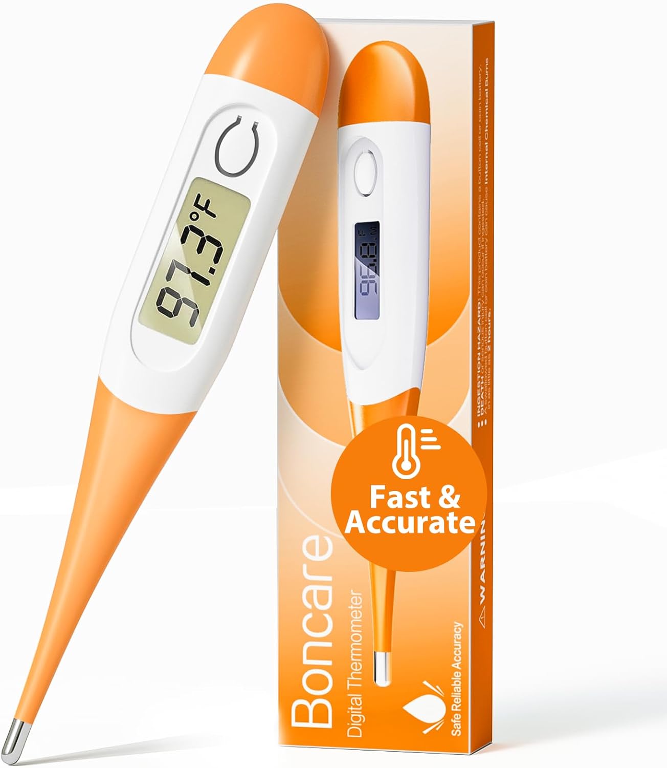 Boncare 10 Seconds Digital Thermometer for Adults and Kids - Accurate & Safe Rectal Thermometer for Baby with Fever Alarm, Oral Thermometer FSA HSA Eligible (Orange)
