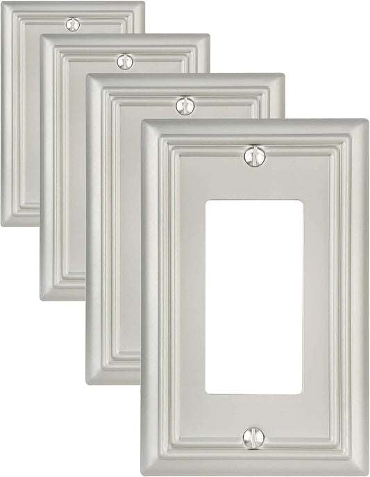 4-Pack Decorator Wall Plate, for Dimmer Switch, GFCI Outlet and Receptacal, Satin Nickel Outlet Cover, Midsize, A031 Series