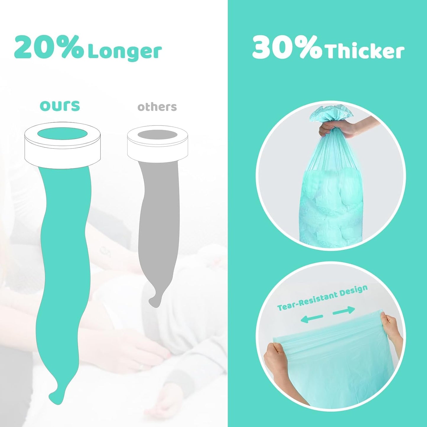 [4 Pack] Newnice Diaper Pail Refill Bags for Dekor Plus Diaper Pail, 30% Extral Thicker Diaper Genie Refills, Continuous Liners for Baby & Adult Diapers, Nursery Trash Solution