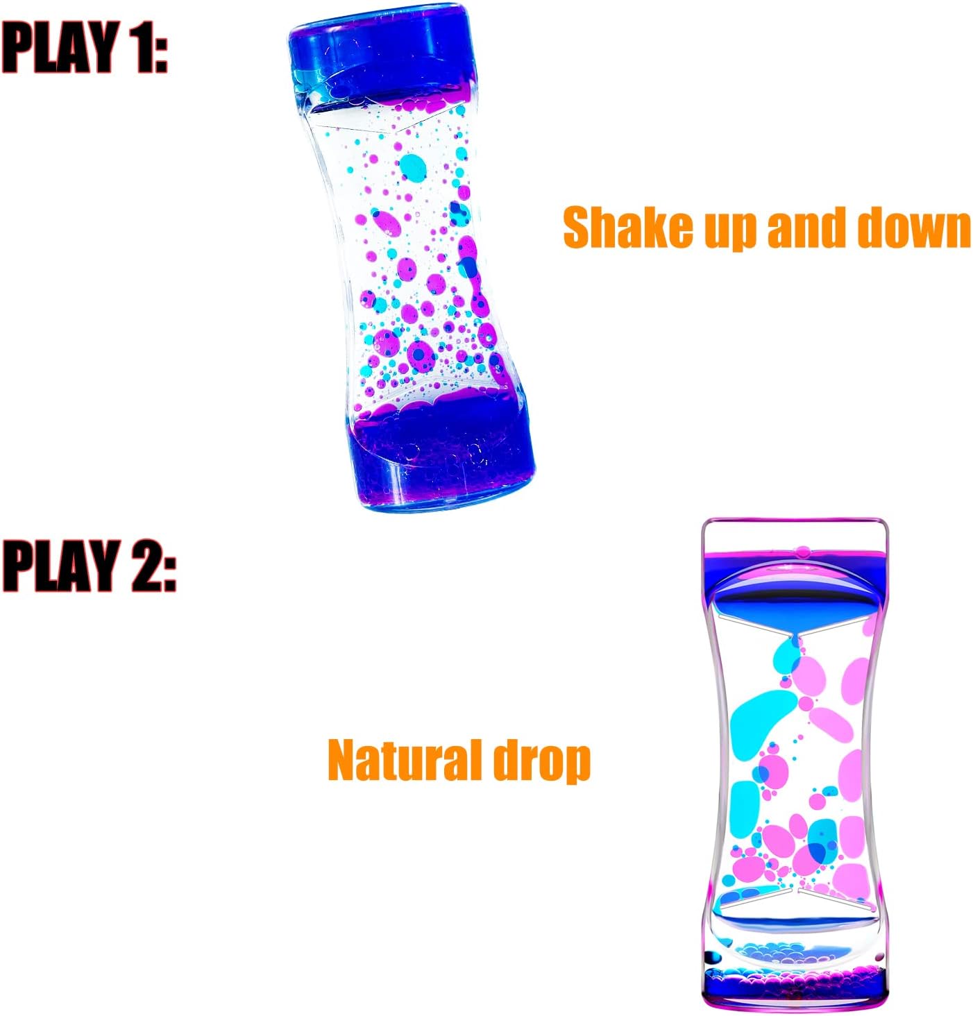 Blue Pink Liquid Motion Bubbler Timer Set of 1 for Kids Adults, Fidget Timers for Sensory Toys, Oil Water Office Desk Toys for Autism Toys, Relaxing Activity, Christmas Stocking Filler Gift