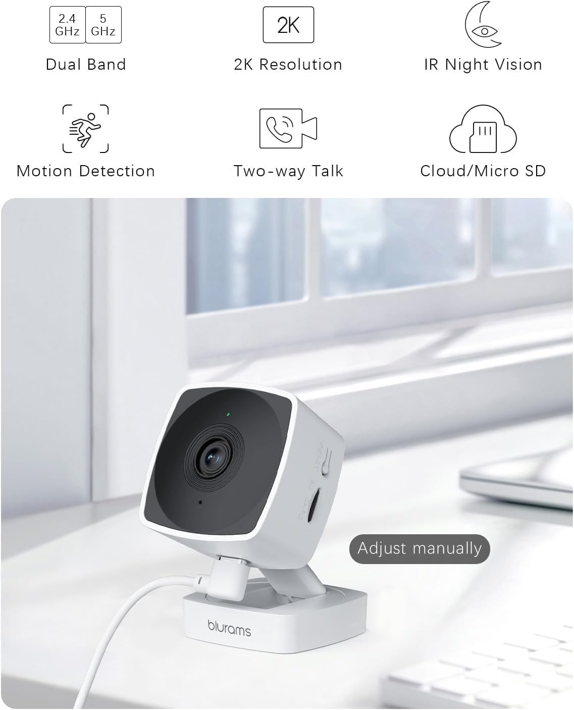 blurams 5GHz Cameras for Home Security, 2K Security Camera Indoor, Pet Camera with Phone App, Indoor Camera w/AI Motion Detection, 2-Way Audio, Compatible with Alexa&Google Home, WiFi 6