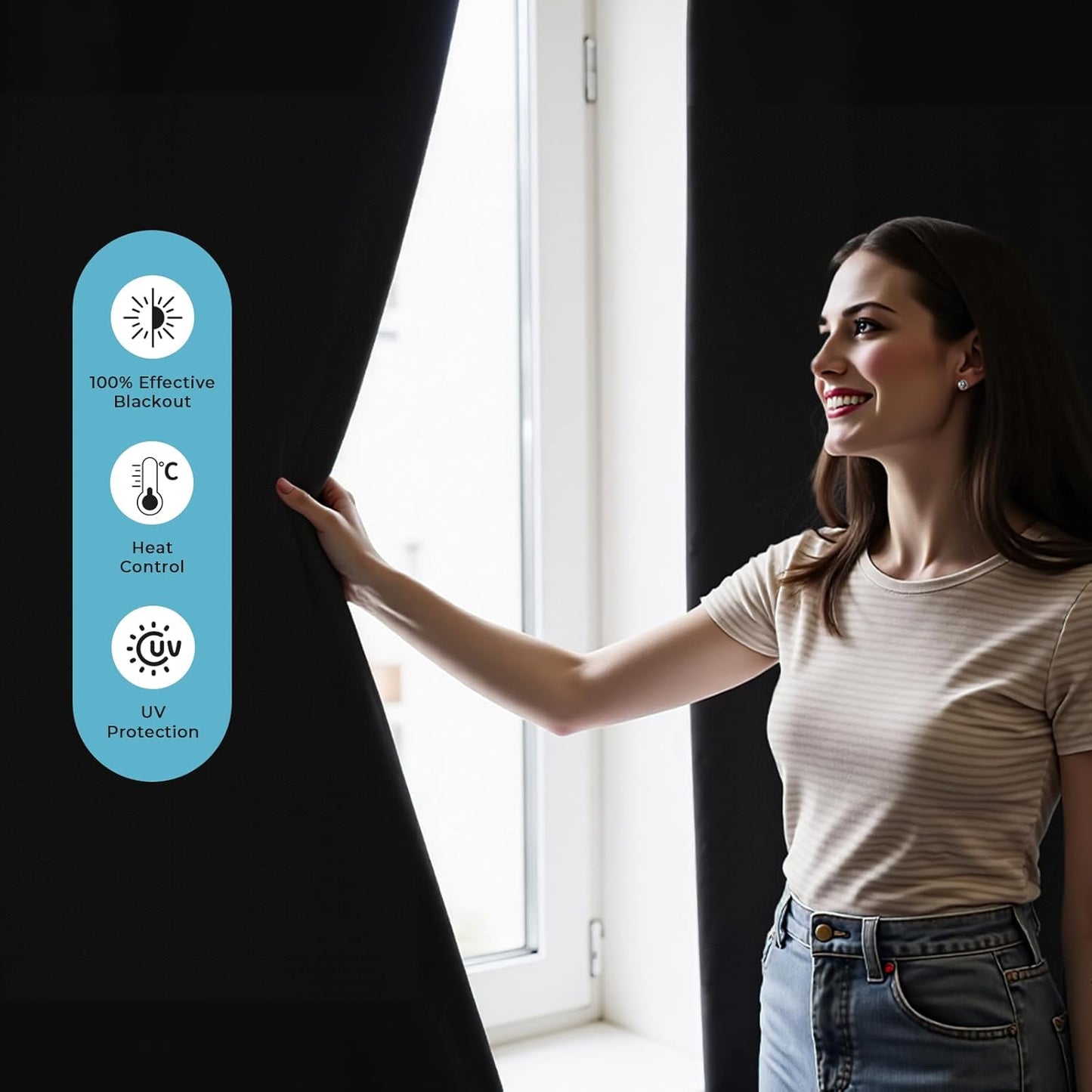 REDRICE Temporary Blackout Shades, 157" x 57" Portable Blackout Curtains, 100% Blackout Blinds Room Darkening Light Window Shades with Hook & Loop Tabs Stick-On, Window Cover for Travelers Bedroom RV