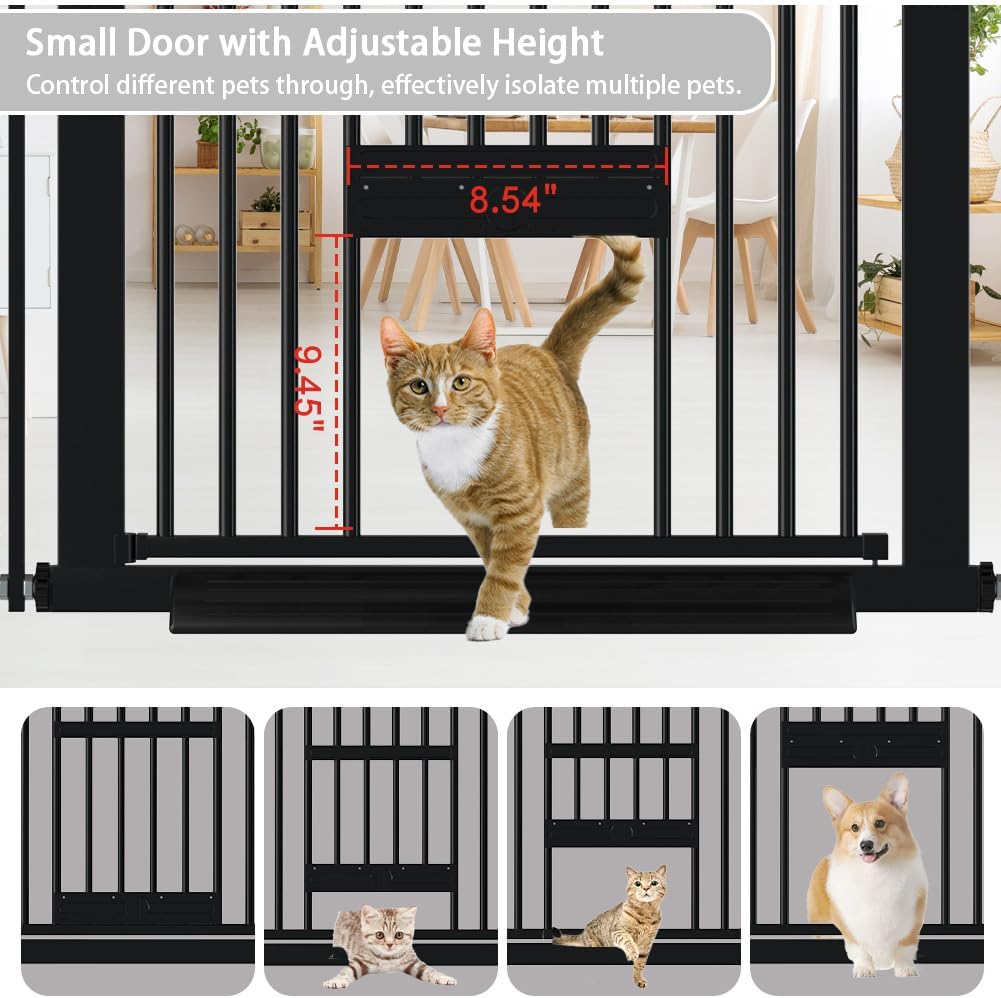 40.55" Tall 1.37" Ultra Narrow Spacing Dogs Pets Baby Gate with Door for Doorway Cat Safety Proof Indoor 73.43"-81.30" Extra Wide Puppy Pressure Mounted No Drill White Black Metal Hallway