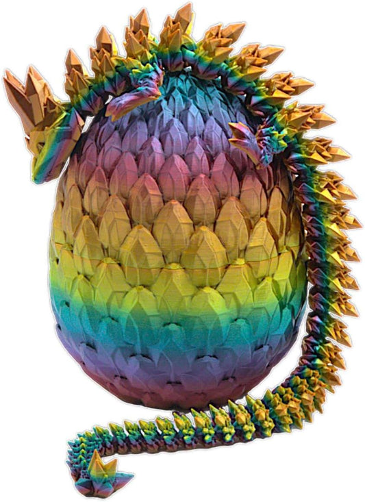 3D Printed 14'' Articulated Crystal Dragon with Egg, Toy Home Office Decor, Executive Desk Toy, Adult Fidget Toy, Toddler Play Game (Rainbow, Medium 14'' w/Dragon Egg)