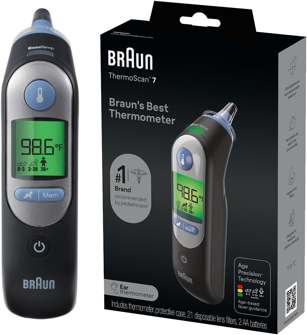 Braun ThermoScan 7 Digital Ear Thermometer for Adults, Babies & Infants, Age-Adjusted Fever Guidance, No. 1 Brand Recommended by Pediatricians