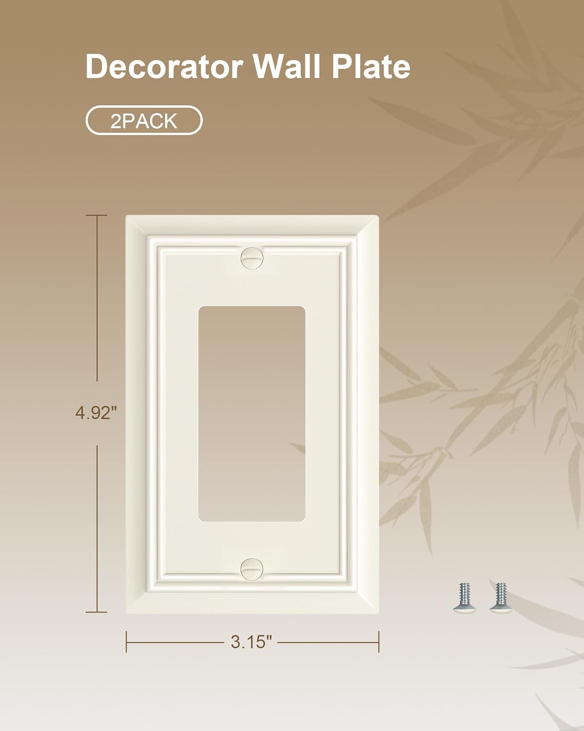 2-Pack Decorator Wall Plate Cover, Light Almond Decorative Switch Plates and Outlet Covers, Durable Natural Bamboo Fiber Wall Plates for Electrical Outlets, Receptacle, GFCI Outlet, Dimmer Switch