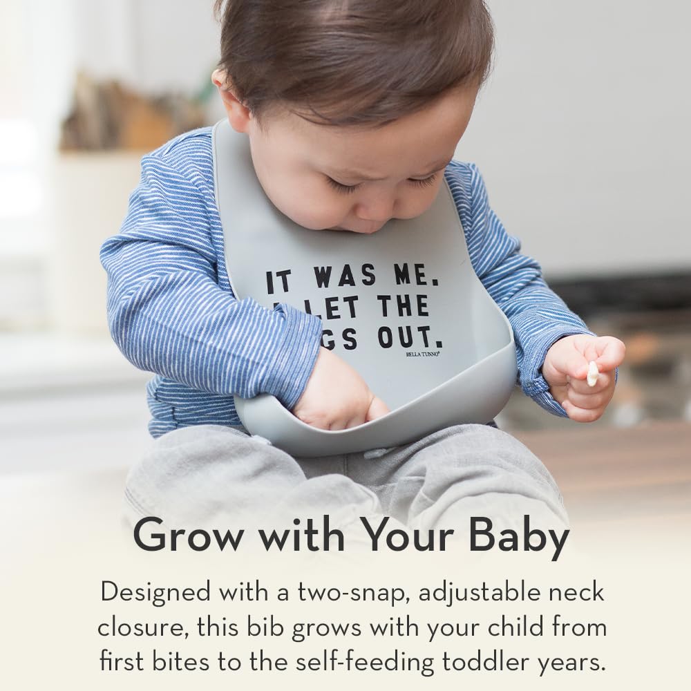 Baby Bib for Eating by Bella Tunno, Waterproof Silicone Bib with Large Food Catcher, Adjustable Fit for Babies 4-12 months & Toddlers 1-3 Years, Boys & Girls, Mr Happy