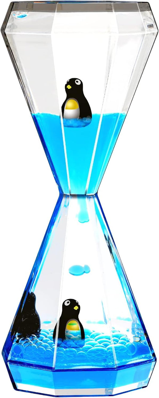 Liquid Motion Bubbler Timer Sensory Toys for Calm Relaxing, 1 Pack Penguin Blue Water Oil Motion Timer for Fidget Toy, Autism Toys, Children Activity, Office Desk Home Decoration