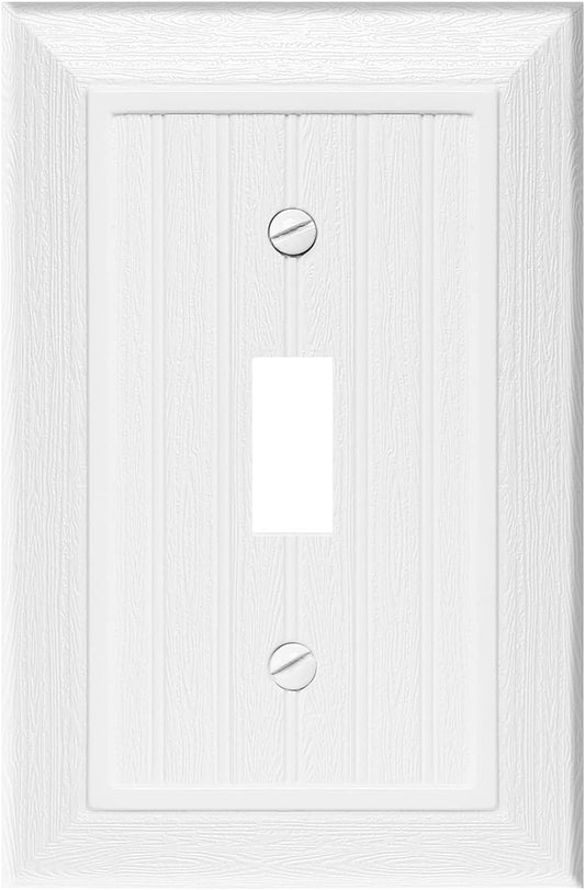 Modern Decorative Wall Plate Switch Plate Outlet Cover, Vintage Retro Wood Grain Design(Single Toggle-10 Pack, White)