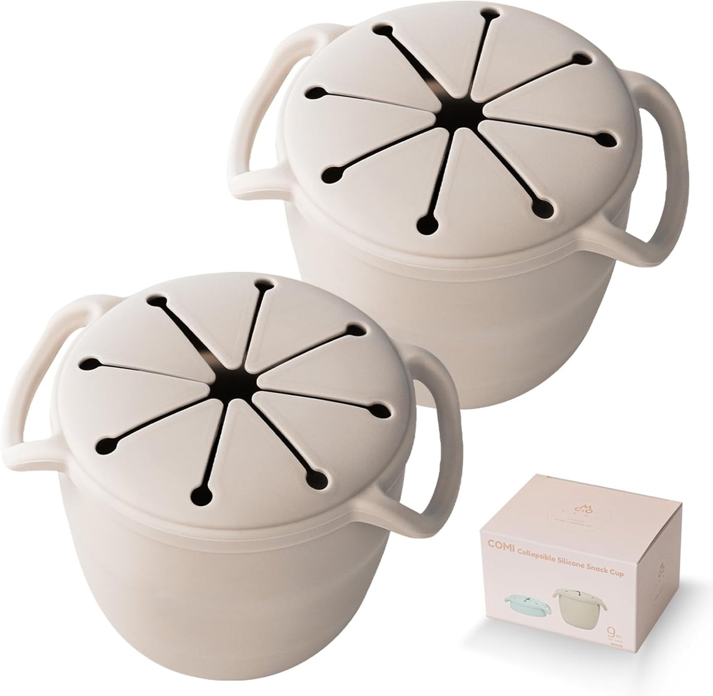 Snack Cups for Toddlers Spill Proof,Baby Snack Containers,Collapsible Food Grade Silicone Snack Cup,Dishwasher Safe and BPA Free,Set Of 2,13 Oz,Grey